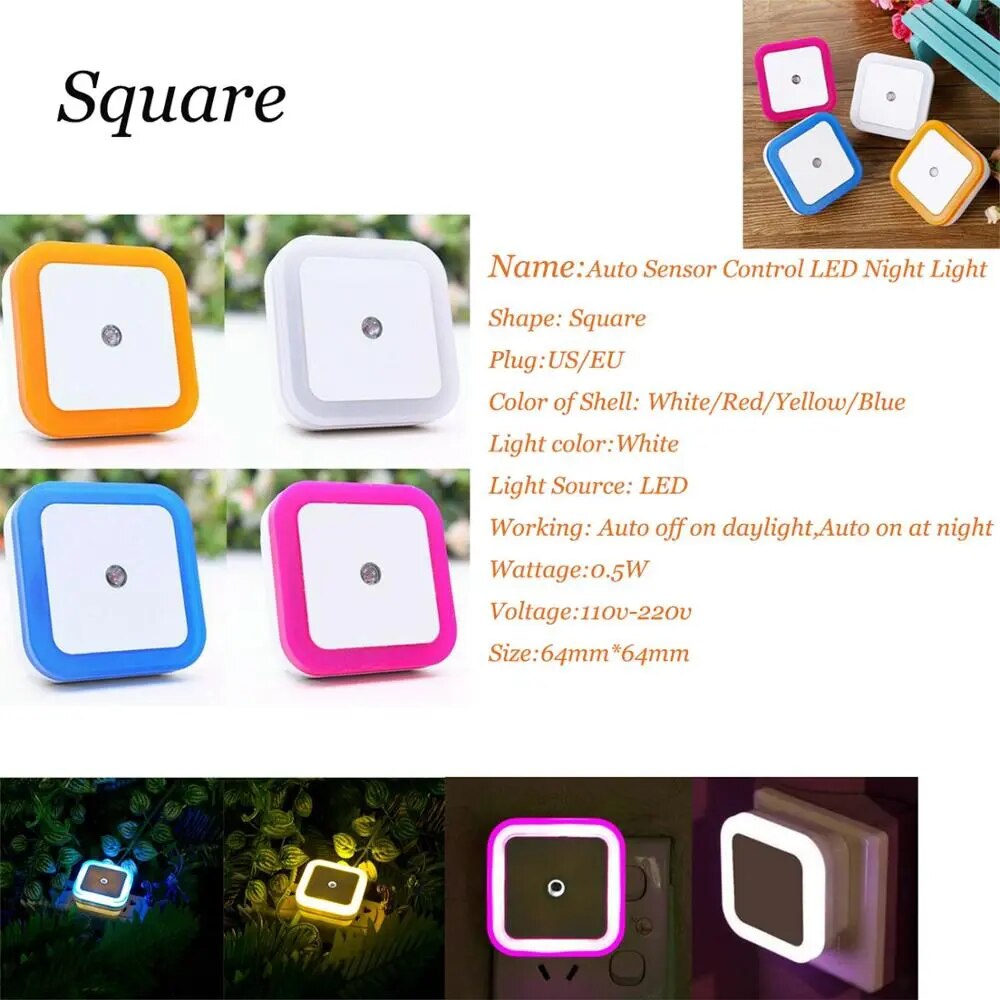 Wall Plug-in LED Night Light Auto Sensor Bedside Lamp For Bedroom Kid's Room Hallway