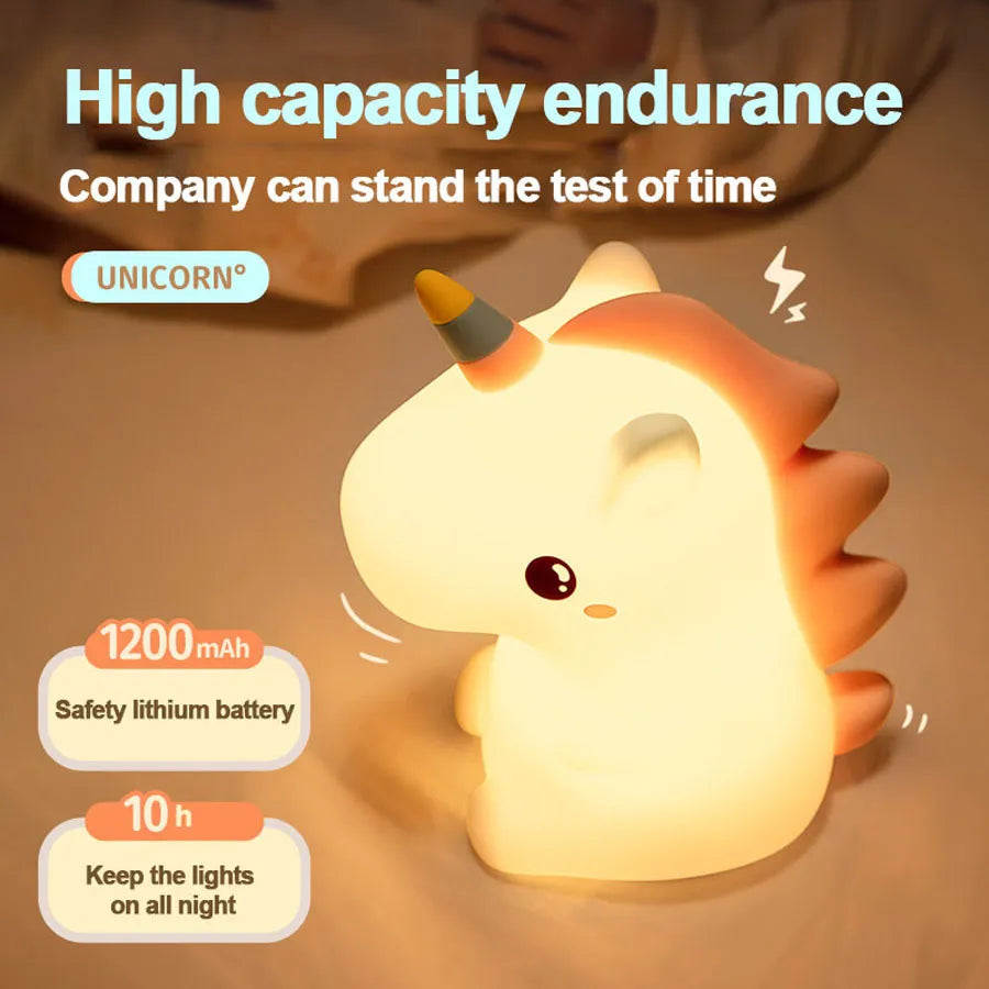 Unicorn Cute Silicone LED Night Light For Kids children USB Rechargeable Cartoon