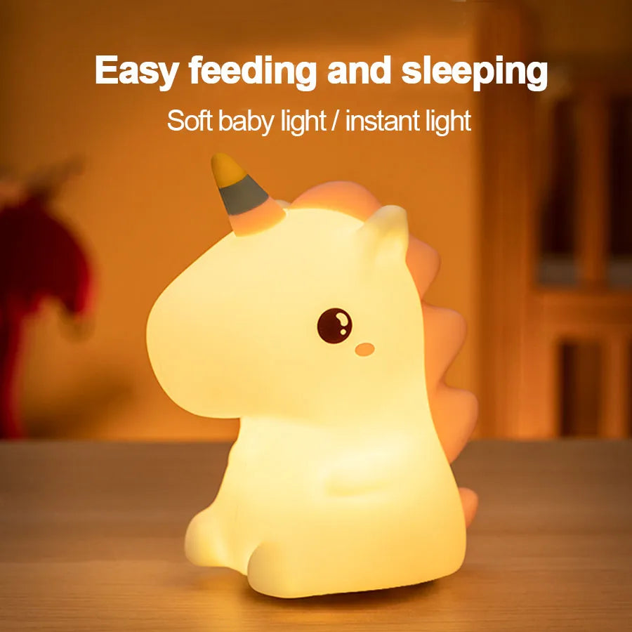 Unicorn Cute Silicone LED Night Light For Kids children USB Rechargeable Cartoon
