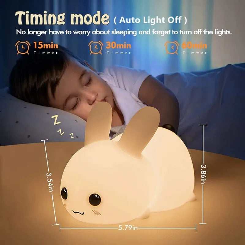 Rabbit LED Night Light Remote Control Dimmable RGB Rechargeable Silicone Bunny Lamp Touch Sensor