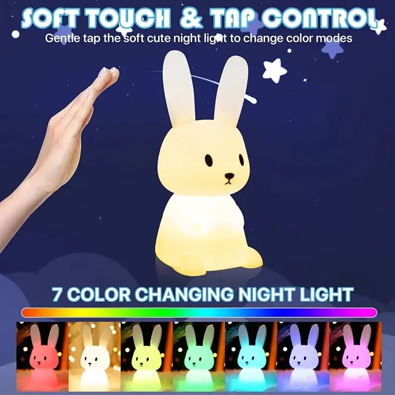 Rabbit LED Night light Silicone Touch Sensor lamp Cute Animal Light Bedroom