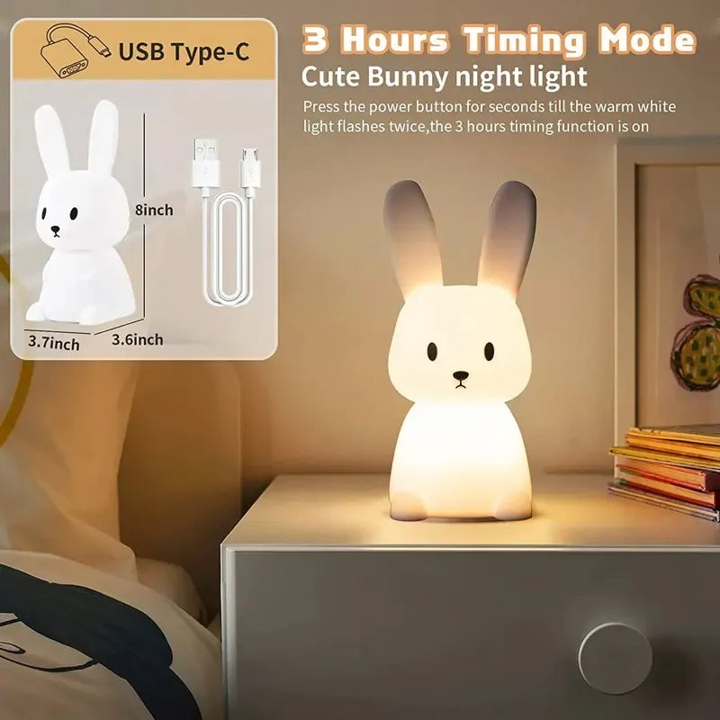 Rabbit LED Night light Silicone Touch Sensor lamp Cute Animal Light Bedroom