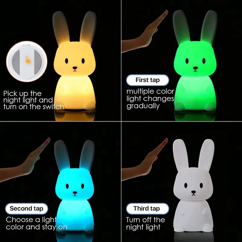 Rabbit LED Night light Silicone Touch Sensor lamp Cute Animal Light Bedroom