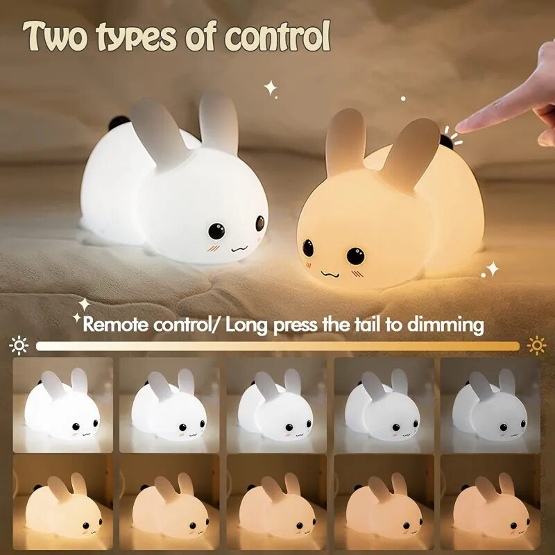 Rabbit LED Night Light Remote Control Dimmable RGB Rechargeable Silicone Bunny Lamp Touch Sensor