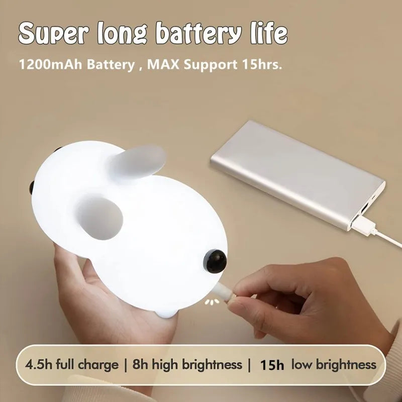 Rabbit LED Night Light Remote Control Dimmable RGB Rechargeable Silicone Bunny Lamp Touch Sensor