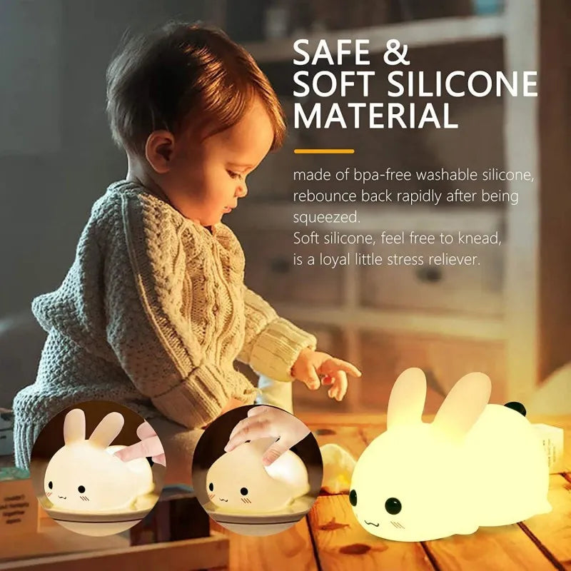 Rabbit LED Night Light Remote Control Dimmable RGB Rechargeable Silicone Bunny Lamp Touch Sensor