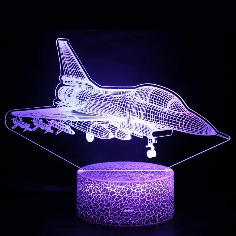 Battle Plane Night Light 3D Touch Remote Control 16 Colors Led Table Lamp USB Battery Powered
