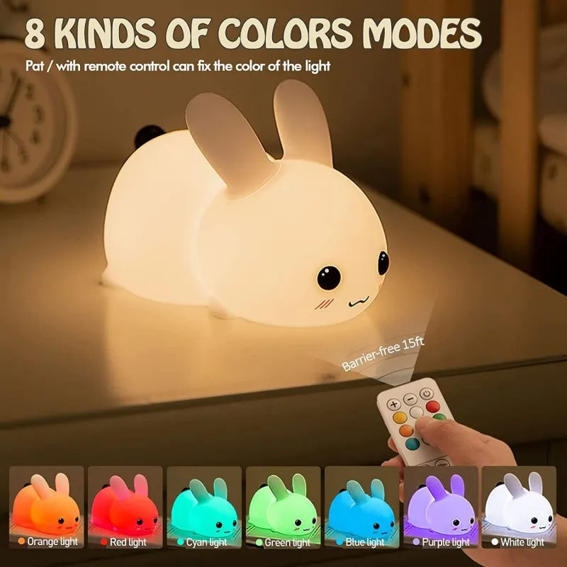 Rabbit LED Night Light Remote Control Dimmable RGB Rechargeable Silicone Bunny Lamp Touch Sensor