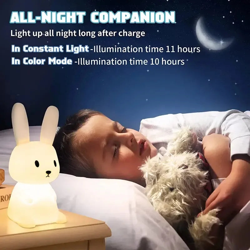 Rabbit LED Night light Silicone Touch Sensor lamp Cute Animal Light Bedroom