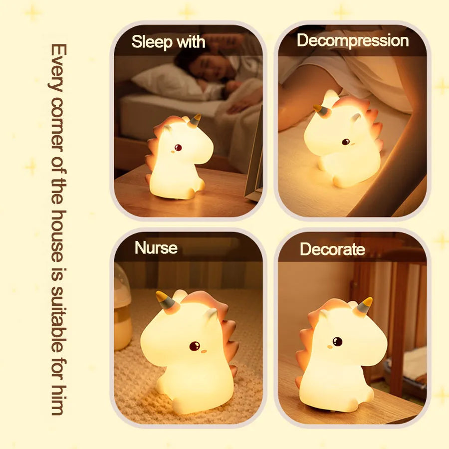 Unicorn Cute Silicone LED Night Light For Kids children USB Rechargeable Cartoon