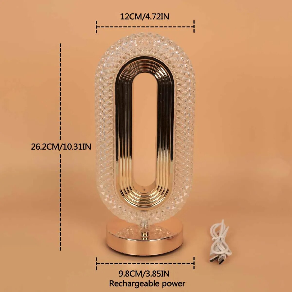 Modern Luxury Oval USB Rechargeable Crystal Table Lamp Living Room Bedroom