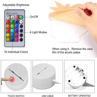 3D LED Unicorn Night Light for Kids Gifts Toys Unicorn Lamp 16 Colors Change with Remote