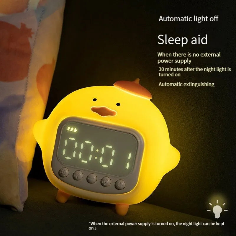 LED Time Display Night Light Cute Duckling Wake Up Volume Adjustable Alarm Clock