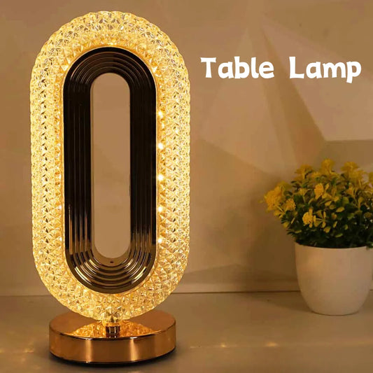 Modern Luxury Oval USB Rechargeable Crystal Table Lamp Living Room Bedroom