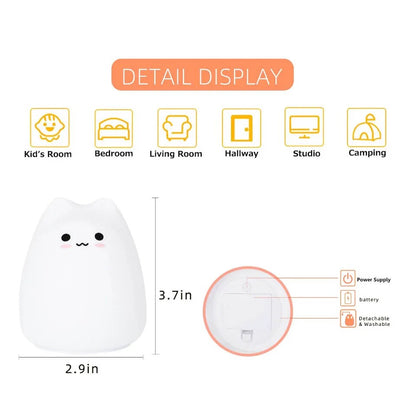 Mini Kawaii Popular Cat Baby Night Lamp 7-color Pat Touch Color-changing Eye Protection Bedroom Bedside