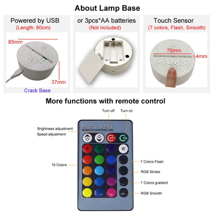 Battle Plane Night Light 3D Touch Remote Control 16 Colors Led Table Lamp USB Battery Powered