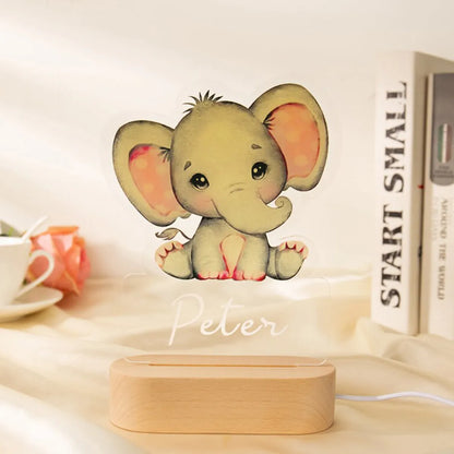 Animal LED USB Night Light Custom Name Acrylic Lamp For Baby Kids Bedroom Home Decoration Birthday Gift