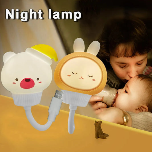 USB Night Light LED Chlidren Cute Cartoon Night Lamp Bear Chick Kitten Remote Control for Baby Kid Bedroom Decor Bedside Lamp