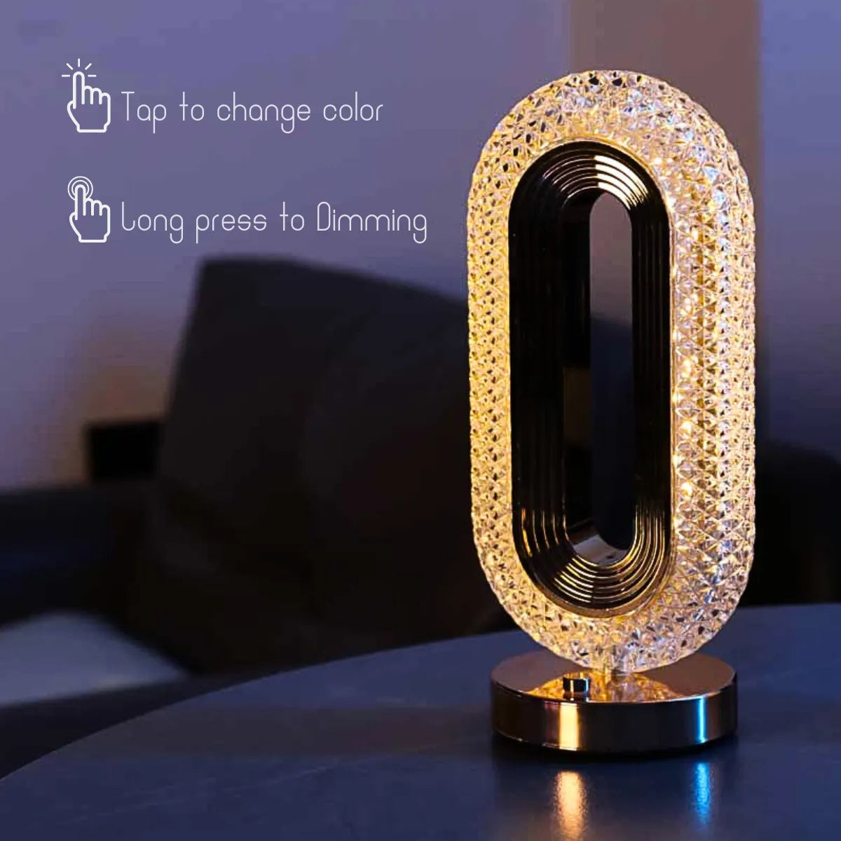 Modern Luxury Oval USB Rechargeable Crystal Table Lamp Living Room Bedroom