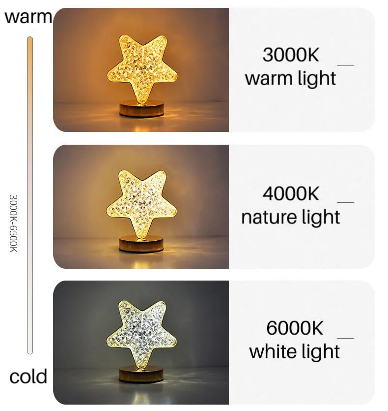 Nordic Luxury Bedroom Lamp Acrylic Crystal Star Bedside Table Lamp Romantic Atmosphere Lamp Recharge Touch Switch Night Lights