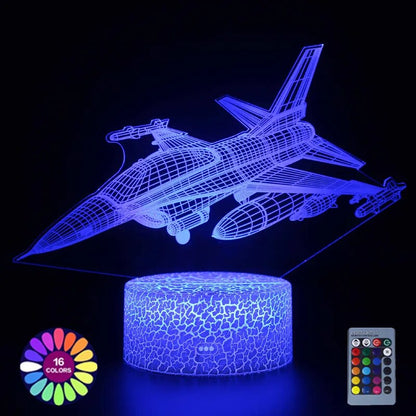 Battle Plane Night Light 3D Touch Remote Control 16 Colors Led Table Lamp USB Battery Powered