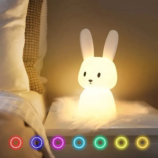 Rabbit LED Night light Silicone  Touch Sensor lamp Cute Animal Light Bedroom