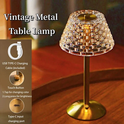 Nordic Crystal Table Lamp Touch Dimming Desk Lamp USB Rechargeable Night Light Coffee Bar Hotel Bedroom Decor Atmosphere Light