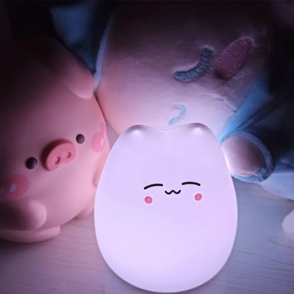 Mini Kawaii Popular Cat Baby Night Lamp 7-color Pat Touch Color-changing Eye Protection Bedroom Bedside