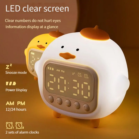 LED Time Display Night Light Cute Duckling Wake Up Volume Adjustable Alarm Clock