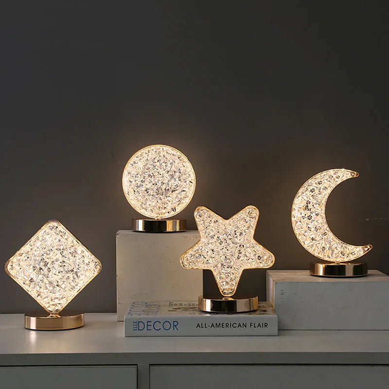 Nordic Luxury Bedroom Lamp Acrylic Crystal Star Bedside Table Lamp Romantic Atmosphere Lamp Recharge Touch Switch Night Lights