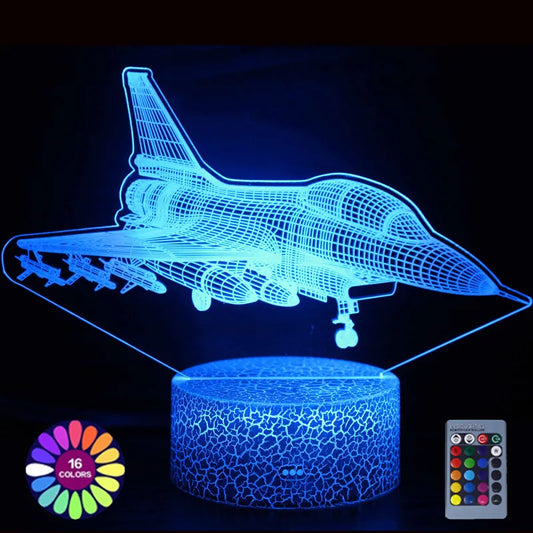 Battle Plane Night Light 3D Touch Remote Control 16 Colors Led Table Lamp USB Battery Powered