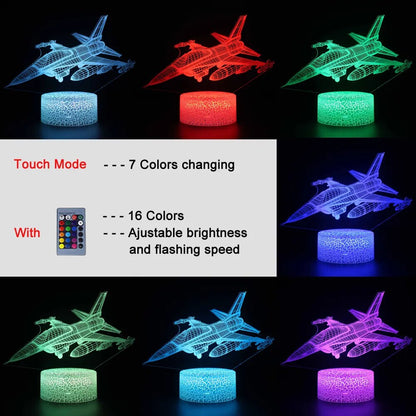 Battle Plane Night Light 3D Touch Remote Control 16 Colors Led Table Lamp USB Battery Powered