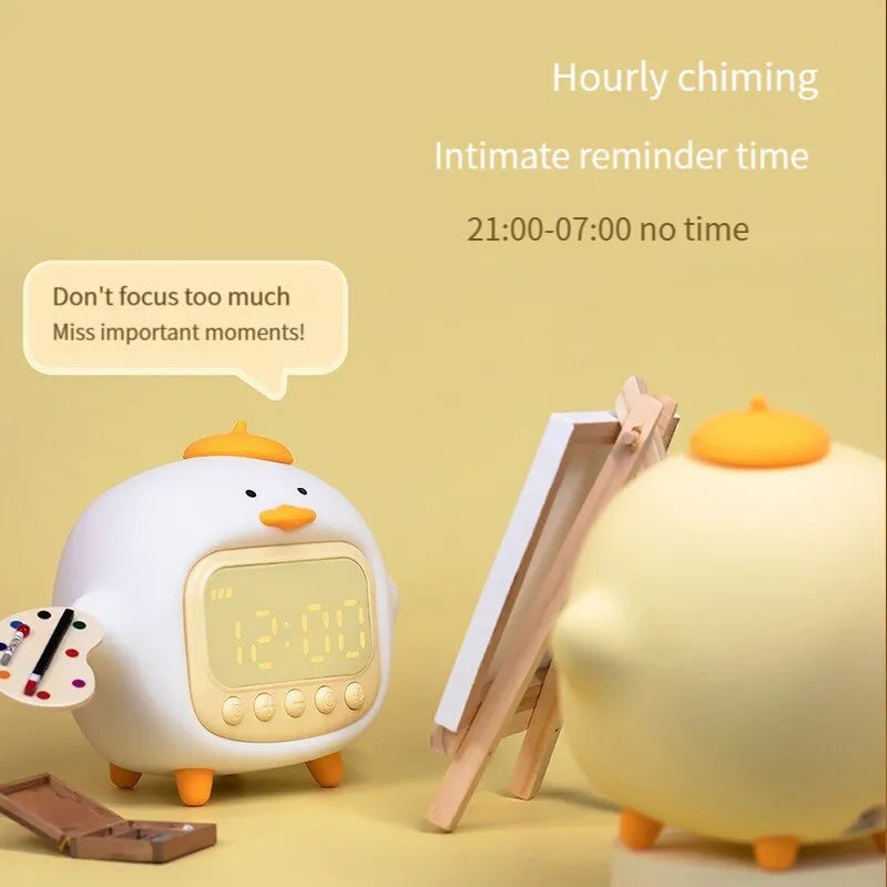 LED Time Display Night Light Cute Duckling Wake Up Volume Adjustable Alarm Clock