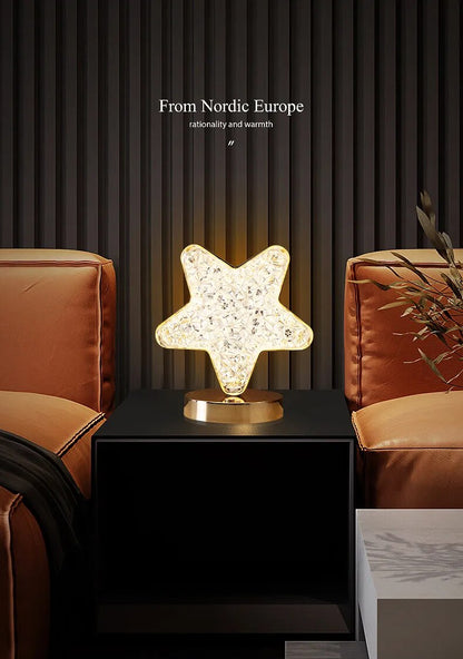 Nordic Luxury Bedroom Lamp Acrylic Crystal Star Bedside Table Lamp Romantic Atmosphere Lamp Recharge Touch Switch Night Lights