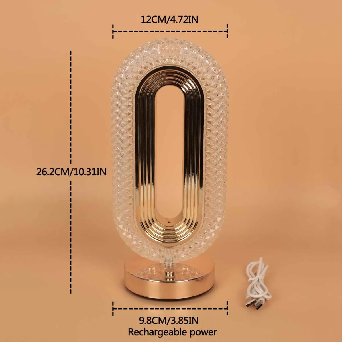 Modern Luxury Oval USB Rechargeable Crystal Table Lamp Living Room Bedroom