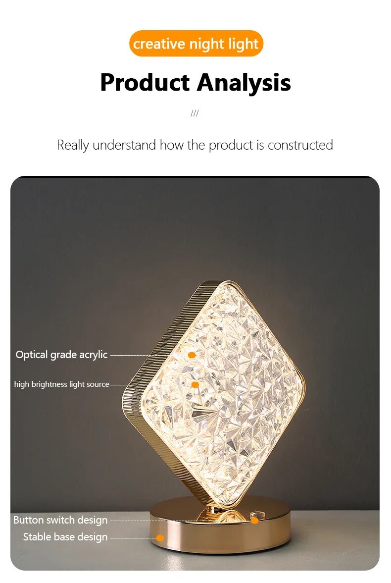 Nordic Luxury Bedroom Lamp Acrylic Crystal Star Bedside Table Lamp Romantic Atmosphere Lamp Recharge Touch Switch Night Lights